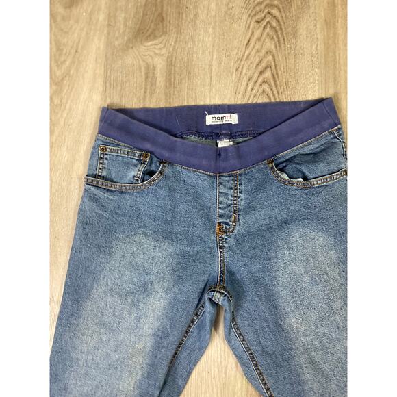 Mommi‎ Maternity Jeans Blue Denim Capri Stretch Panel Waistband Size 32 - Picture 1 of 7